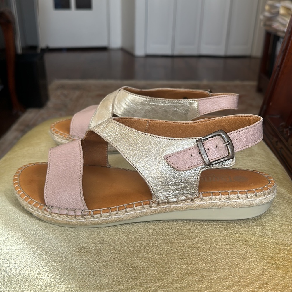 Tsonga Ladies Leather Espadrille Sandal in Blush Pink and Metallic Gold EU 40 - Picture 13 of 15